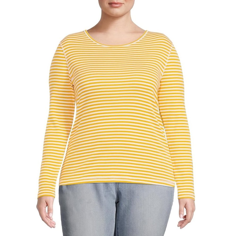 Womens Terra & Sky Ribbed Layering Long Sleeve T-Shirt Gold Stripe Plus Size NW